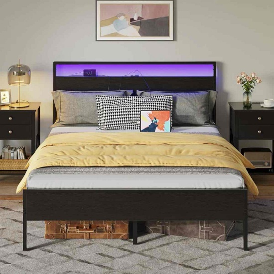 Deviana Metal Bed Frame with Headboard & Footboard and Charging Station