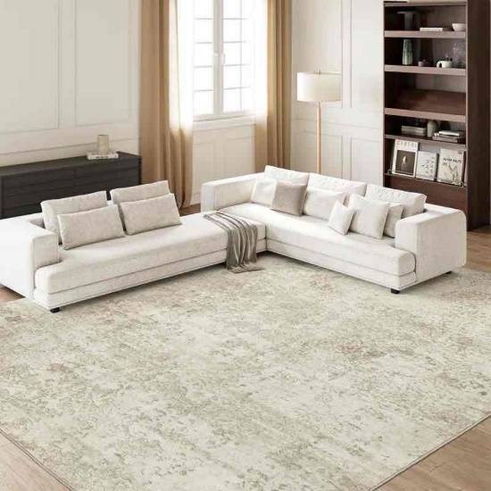 Washable Rug, Anti-Slip Abstract Area Rug, Stain Resistant Rugs for Living Room(Beige)
