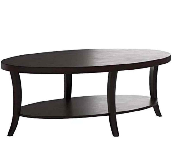 Contemporary Oval Coffee Table With Shelf, Espresso