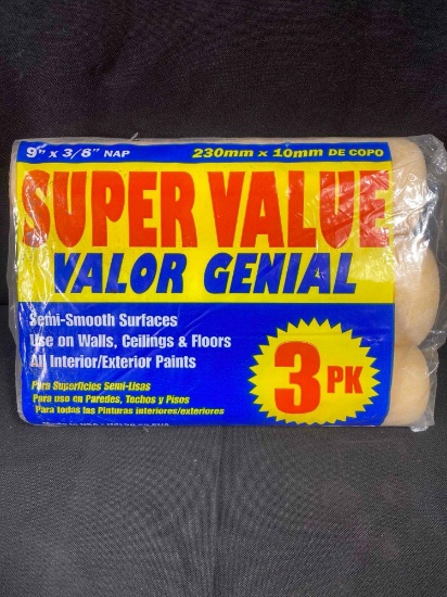 9" x 3/8" Polyester Roller on Polypropylene, 3 Pack