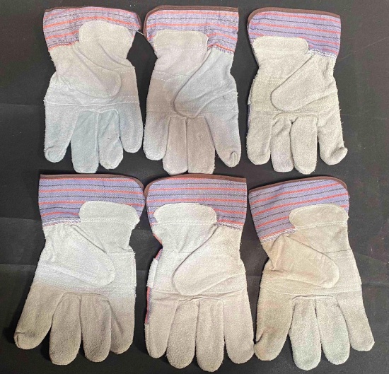 3 Pack of Leather Palm Work Gloves Cowhide Leather Suede Finish A Grade Premium