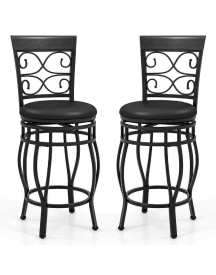 Set of 4 Vintage Swivel Bar Stools 26" Bistro Upholstered Dining Chairs Black