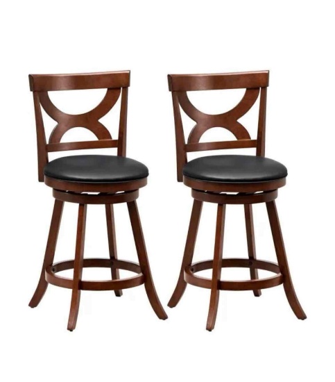 Set of 2 Kitchen Swivel Bar Stools w/Soft Cushion and Ergonomic Curved Backrest