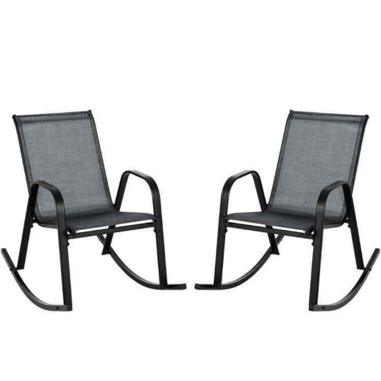 Set of 2 Patio Outdoor Metal Rocking Chair w/Curved Armrest