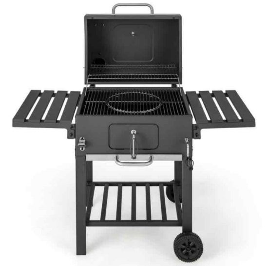 Costway Portable Outdoor Charcoal Grill Cooking Area 2 Foldable Side Table BBQ Camping in Black