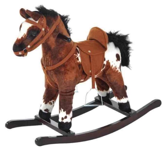 Qaba Kids Metal Plush Ride-On Rocking Horse Chair Toy With Realistic Sounds