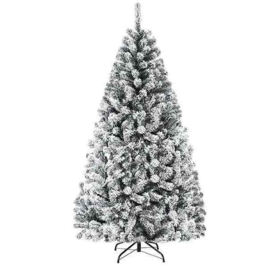 Costway 6 ft. Unlit Snow Flocked Hinged Artificial Christmas Tree