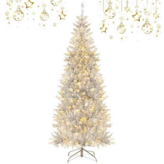 Costway 6FT Pre-lit Artificial Silver Tinsel Xmas Tree