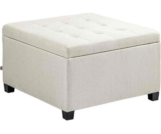 HOMCOM Fabric Tufted Square Storage Ottoman with Flip Top Seat Lid