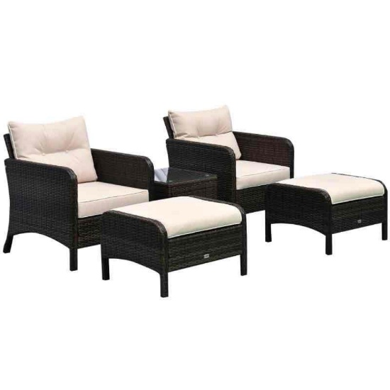 Outsunny 5 Pieces Rattan Wicker Lounge Chair Outdoor Patio Conversation Set
