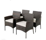 Set of 4 Patio PE Wicker Dining Chairs with Seat Cushions and Armrests