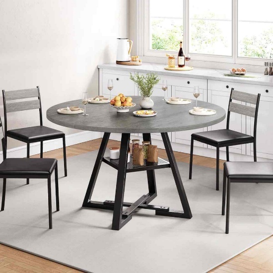 Braysham 47 Inch Round Dining Table For 4 Farmhouse Kitchen Table ...