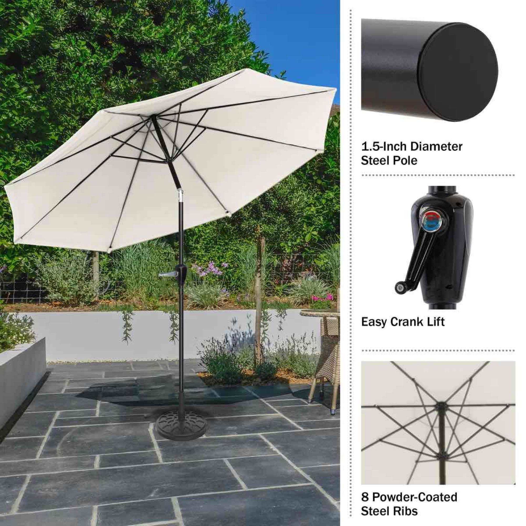 black sunbrella patio umbrella 10 ft 3-tier Vented with Push Button Tilt-Black Bronze Frame Designed to coordinate with Umbrella Base Bistro Patio Length:C