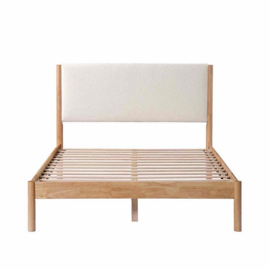 Ardin Solid Wood Bed Frame With Cream Boucle Upholstered Headboard