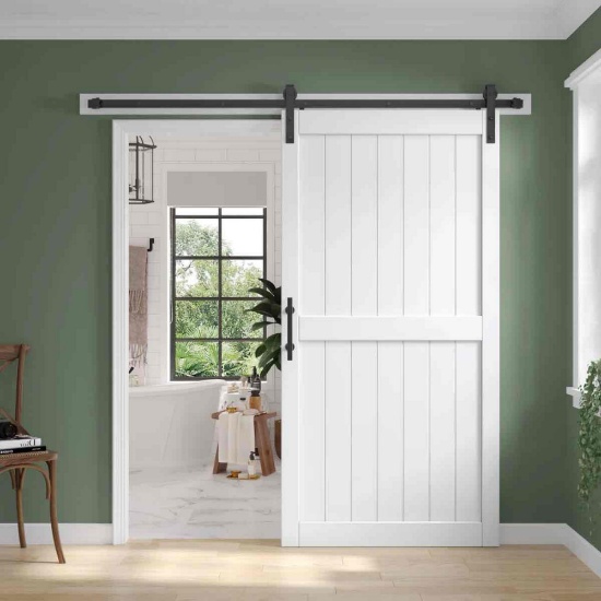 Paneled Manufactured Wood Barn Door with Installation Hardware Kit 42 x 84