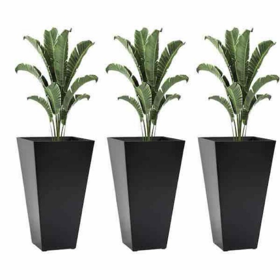28 in. H Black Plastic Cone Indoor/Outdoor Tall Floor Planters with Drainage Hole for Porch Patio