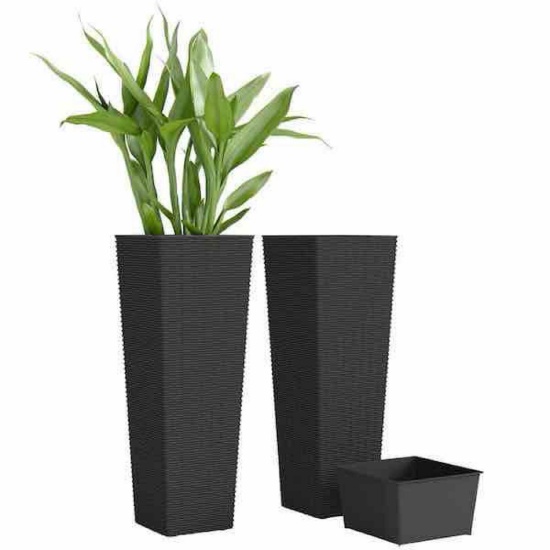 24 Black Indoor Outdoor PP Plastic Planter Set (2-Pack)