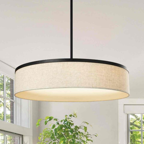 19.6" Matte Black Modern/contemporary Integrated LED Fabric Drum Chandelier
