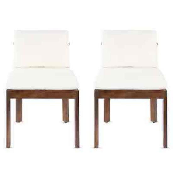 LOVMOR Set of 2 Folding Acacia Wood Frame Dining Chairs with Cream Fabric Cushions