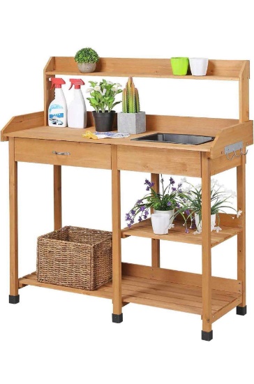 Yaheetech Potting Bench with Sink & Drawer, Outdoor Gardening Table