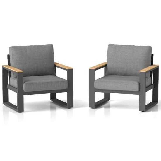 2-Piece All Aluminum Outdoor Chair with Soft Cushions (Set of 2)