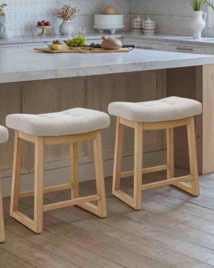 Cindina 24" Upholstered Saddle Counter Height Bar Stool with Wood Frame for Kitchen Island (Set of