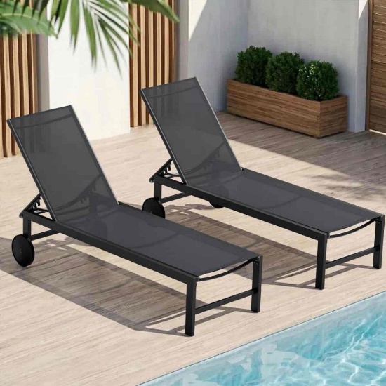Arlenne Outdoor Metal Chaise Lounge with Wheels (Set of 2)
