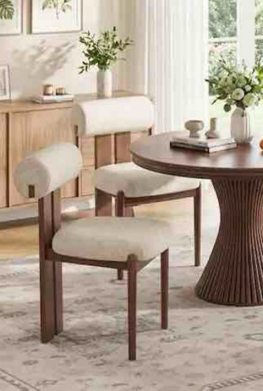 Dining Chair with Cushioned Back Support and Solid Wood Legs(Set of 2)