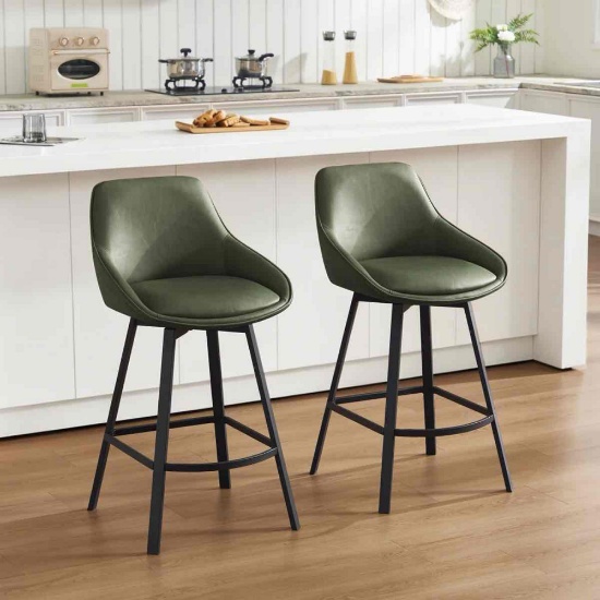 Janayshia Modern Industrial Swivel Upholstered 25.6'' Faux Leather Counter Stool with Metal