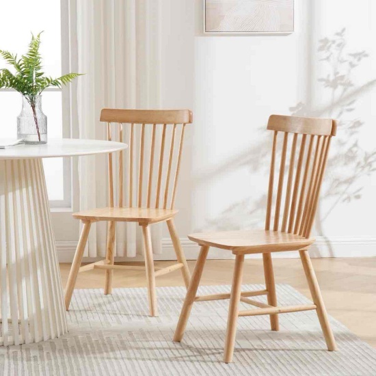 Mid Century Windsor Back Solid Wood Dining Chair (Set of 2)