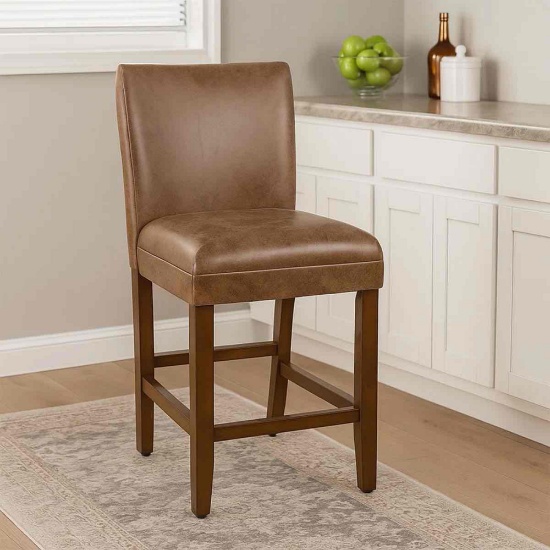 24 Inch Counter Stool Chair, Brown Wood Frame
