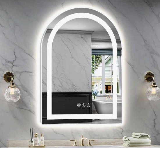 Arch Bathroom LED Mirror with Frontlit & Backlit, Anti Fog Lighted Vanity Mirror