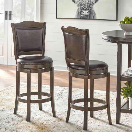 Strang Swivel Upholstered Counter Stool with Solid Wood Frame (Set of 2)