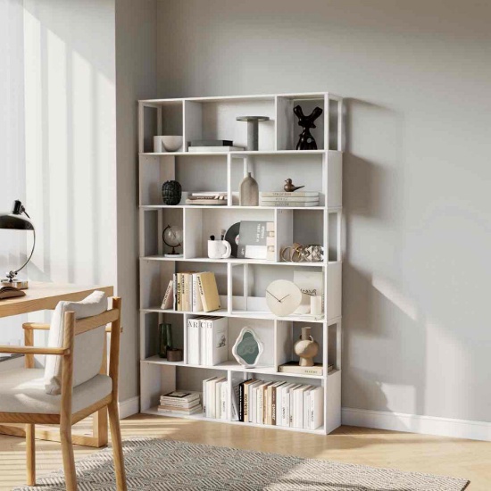 6-Tier Geometric Bookshelf Tall Modern Bookcase with Anti-Tip Safety