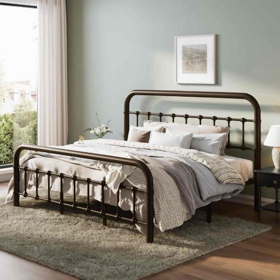 Kawamoto Metal Platform Bed Frame with Elegant Modern Design(size king)