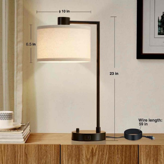 Navreet Table Lamp Set with USB C+A Charging Ports Fully Stepless Dimmable Bedside Lamp(set of 2)
