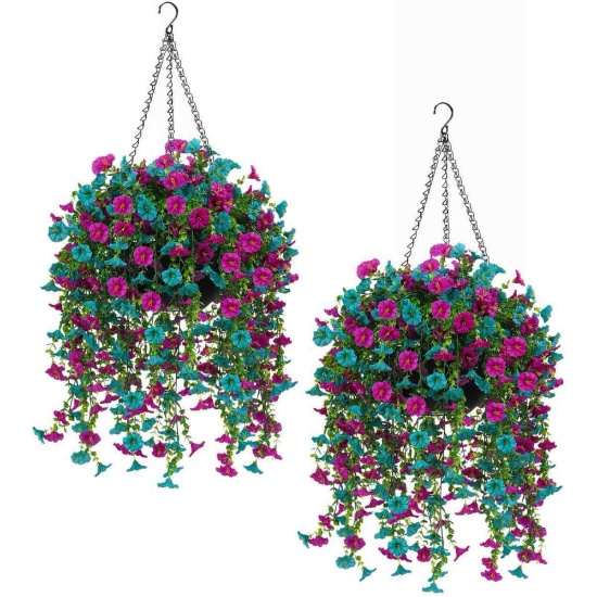 Cascading Artificial Hanging Flowers Basket Set, 2 Pack