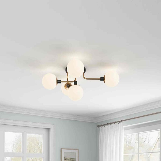 Lynnaya 5-Light Sputnik Semi-Flush Mount with Glass Globe Shades