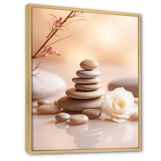 Spa Serenity Zen Stones Delicate Balance Cairn I - Spiritual Stone Wall Art 30 x 24