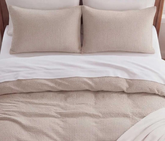 BedSure GentleSoft Tech Essential Collection 100% Cotton Waffle Weave Duvet Cover Set