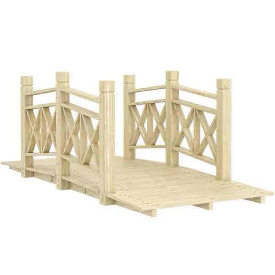 5 ft. Wooden Garden Bridge with Safety Rails, Backyard Bridge Footbridge for Ponds, Creeks