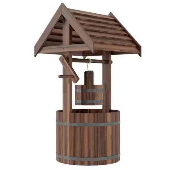 Wishing Well for Outside, Wood Wishing Well Planter with Hanging Bucket, Decorative Planter