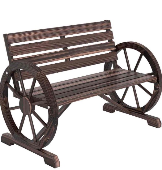 Outsunny Wooden Wagon Wheel Bench