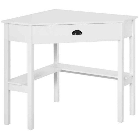 HOMCOM Corner Desk, Triangle Computer Desk with Drawer and Storage Shelves for Small Spaces