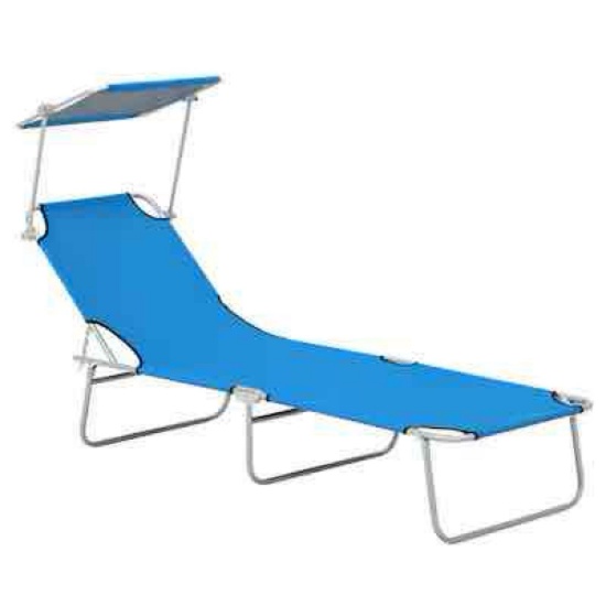 Outsunny Outdoor Lounge Chair Adjustable Folding Chaise Lounge Tanning Chair with Sun Shade for