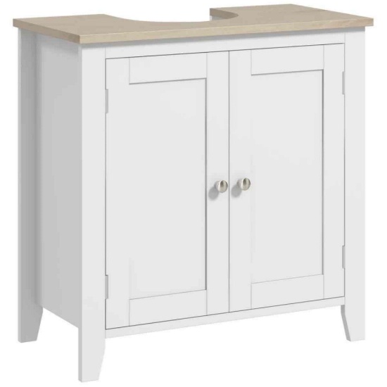 Kleankin Pedestal Sink Storage Cabinet with U-Shape And Adjustable Internal Shelf, White