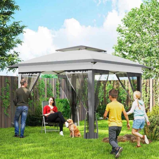Outsunny 12' x 12' Pop Up Canopy Tent with Netting and Carry Bag, Instant Sun Shelter with 137 sq.ft
