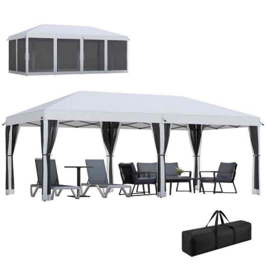 Outsunny 10' x 20' Pop Up Canopy Tent with Netting, Heavy Duty Instant Sun Shelter, Large Tents for