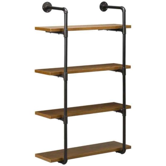 HOMCOM 4-Tier Industrial Pipe Shelves Floating Wall Mounted Bookshelf, Metal Frame Display Rack