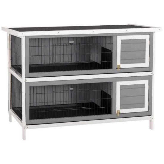 PawHut 54" 2-Story Large Rabbit Hutch Bunny Cage Wooden Pet House Small Animal Habitat with Lockable